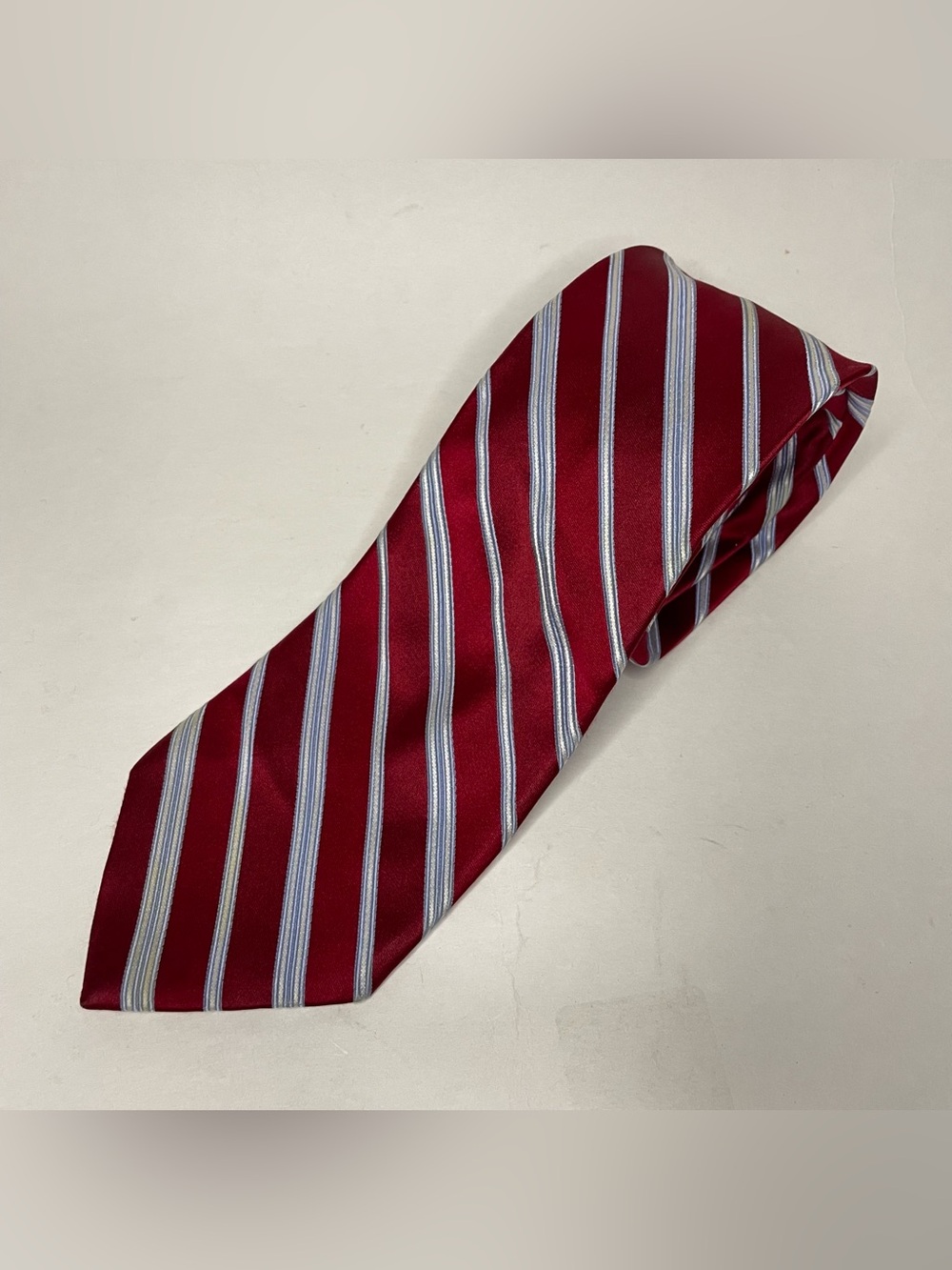 VTG Bugatti Red White Striped Silk Necktie 60" Corp Career Wedding Office Event